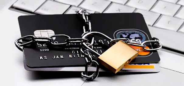 Credit cards chained up with padlock